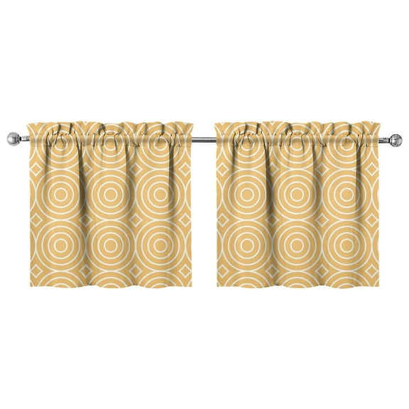 Kitchen Window Curtains over Sink Yellow Geometry Small Window Treatment White Cafe Short Curtains for Bathroom Tier Drapes 27.5x24inch