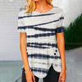 thumbnail image 1 of Chemises à Manches Courtes pour Femmes Mode Tendance Été Col Rond Loisirs Manches Courtes Imprimé Hauts Imitation Coton Hauts d'Été 2023 Hauts Blouses pour Femmes, 1 of 5