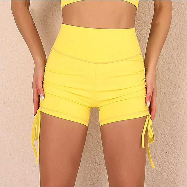 Womens Workout Shorts Side Tie Hot Yoga Shorts Tummy Control Leggings Solid  Color Running Short Tights Sweapants Short 