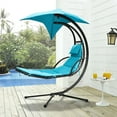 thumbnail image 2 of Homall Outdoor Hanging Curved Chaise Lounge Chair Patio Swinging Hammock W/ Pillow, Canopy & Stand for Backyard,Metal, Polyester Blue, 2 of 7