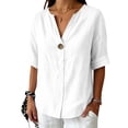thumbnail image 4 of MAFYTYTPR Women's Notched V-Neck Button Detail Roll Cuff Short Sleeve Blouses Spring Summer Solid Color Loose Casual Tops for Everyday Wear 1PC S-XXL, 4 of 8