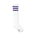 thumbnail image 3 of Neon Nation Unisex Adult White Knee High Socks with Various Colored Stripes (Purple Stripes), 3 of 4