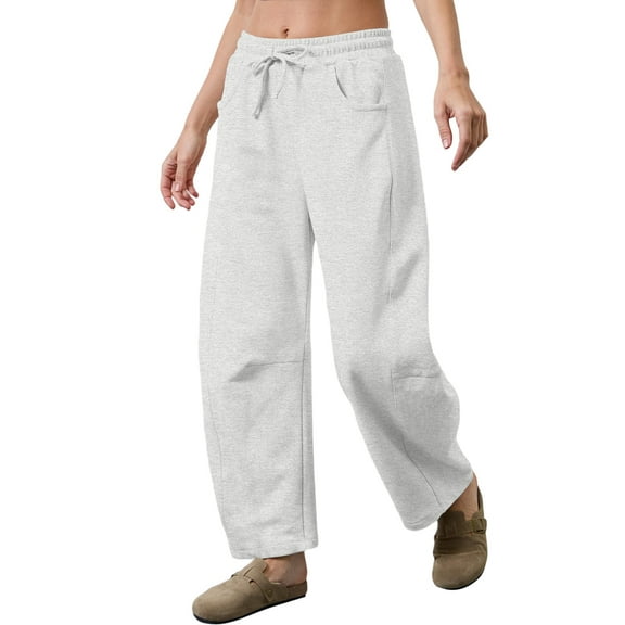 Women'S Leg Sweatpant Drawstring Elastic Waisted Wide Leg Pants Casual Palazzo Trousers with Pockets Light Grey XL