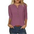 thumbnail image 2 of Frostluinai Henley Shirts for Women Button Up 3/4 Sleeve Loose Fit T Shirts Oversized Going Out Tops Three Quarter Length Blouses, 2 of 4