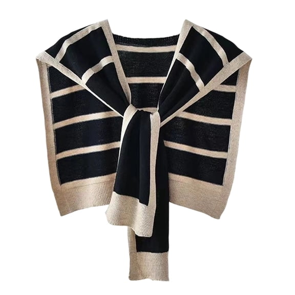 2025 Women's Fashion Sweater Knitted Knotted Shawl Wraps Cape Tops Blouses Black Free