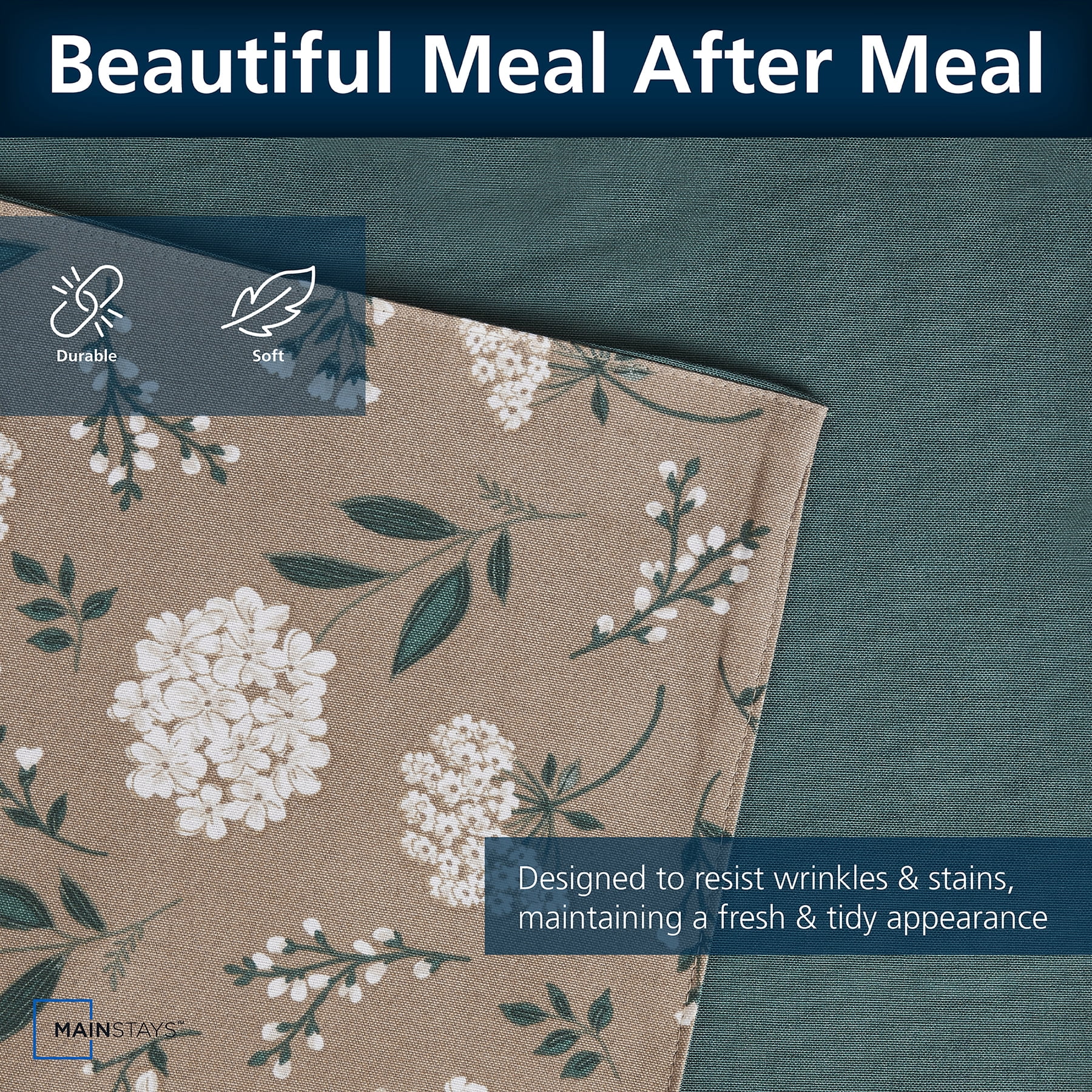 Mainstays Farmhouse Table Runner Summer Floral Brown Fabric, 14" x 72", Hydrangea