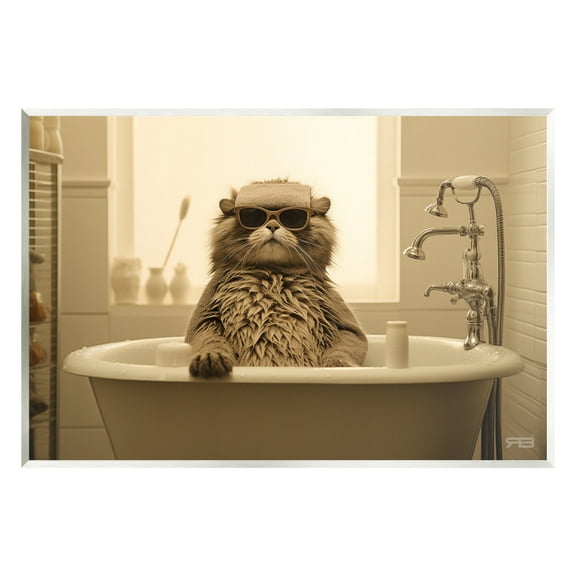 Stupell Industries Cool Cat in Bathtub Animals & Insects Painting Unframed Art Print Wall Art, 15 x 10