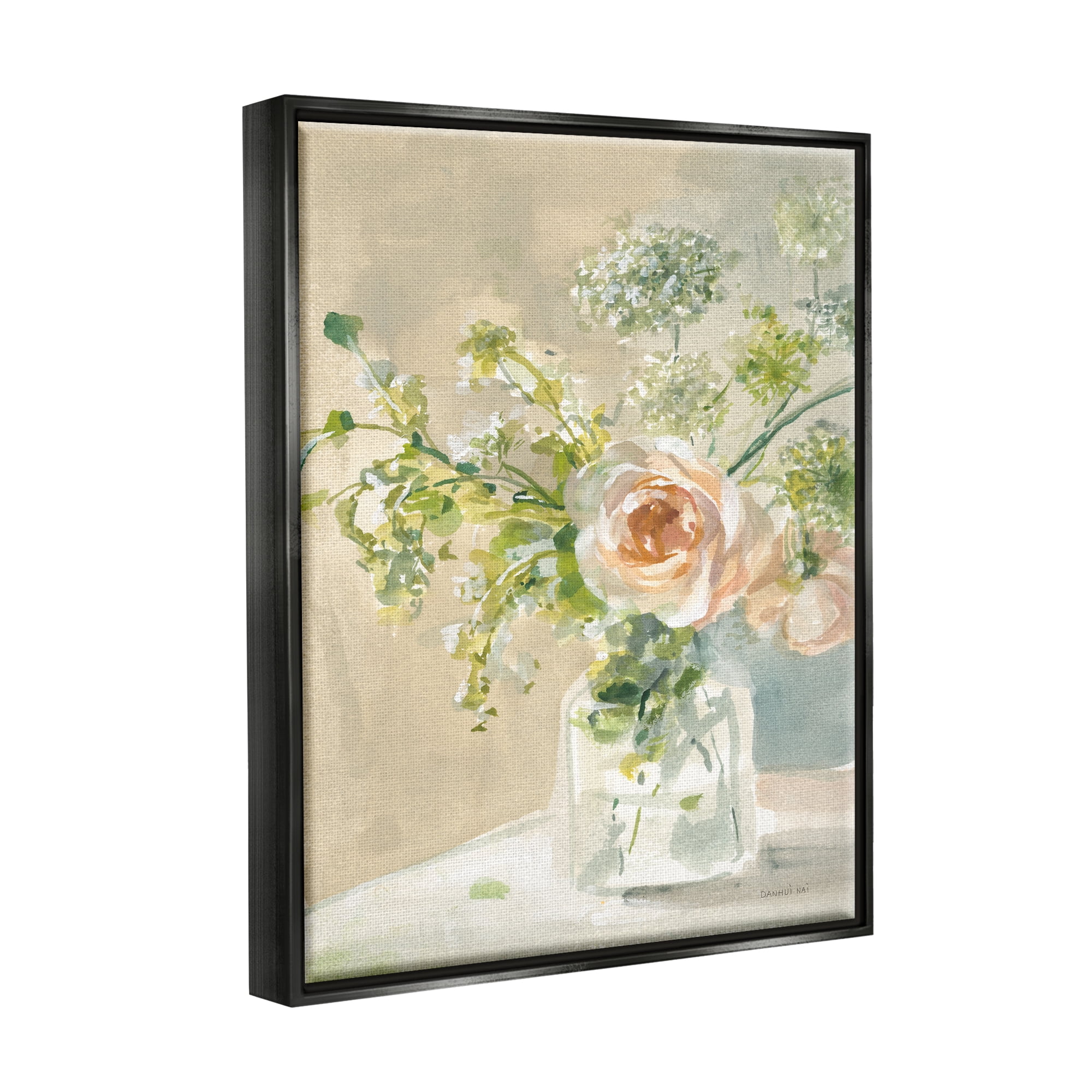 Stupell Industries Rose Bouquet Painting Botanical & Floral Painting Black Floater Framed Canvas Art Print Wall Art, 17 x 21