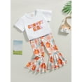 thumbnail image 3 of Bagilaanoe 2pcs Toddler Baby Girl Long Pants Set Letter Print Short Sleeve T-shirt Tops + Floral Flare Trousers 6M 12M 24M 3T 4T 5T Kids Casual Outfits, 3 of 9