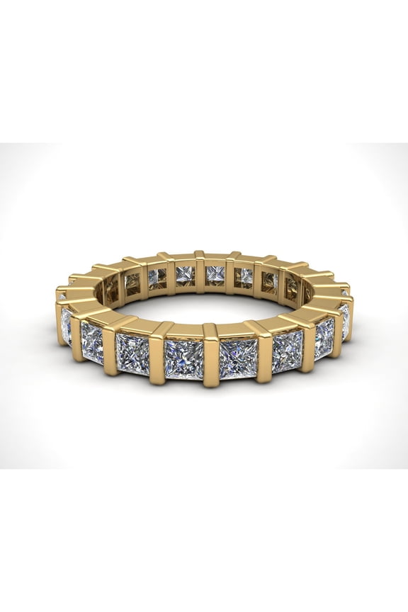 Natural 2.25Ct Princess Cut Diamond Bar Set Women's Anniversary Wedding Eternity Band Ring Solid 18k Yellow Gold F VS1