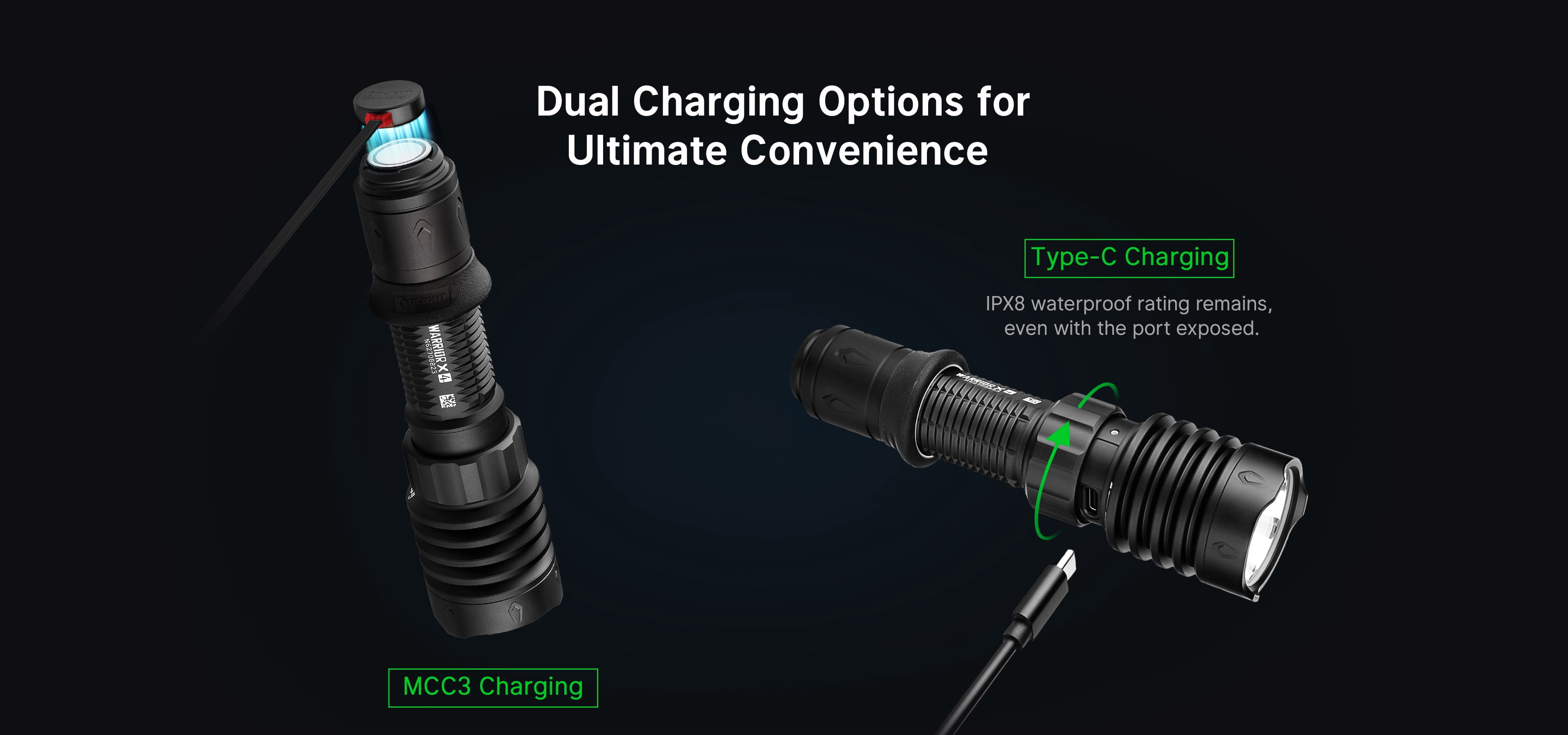 Olight Warrior X 4 2600 Lumen USB-C Rechargeable Long Throw Flashlight + LumenTac Organizer