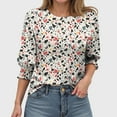 thumbnail image 4 of GEWSEY Blouses for Women Dressy Casual 3/4 Length Sleeve Womens Tops with Smocked Cuffs (Hot Pink, M), 4 of 7