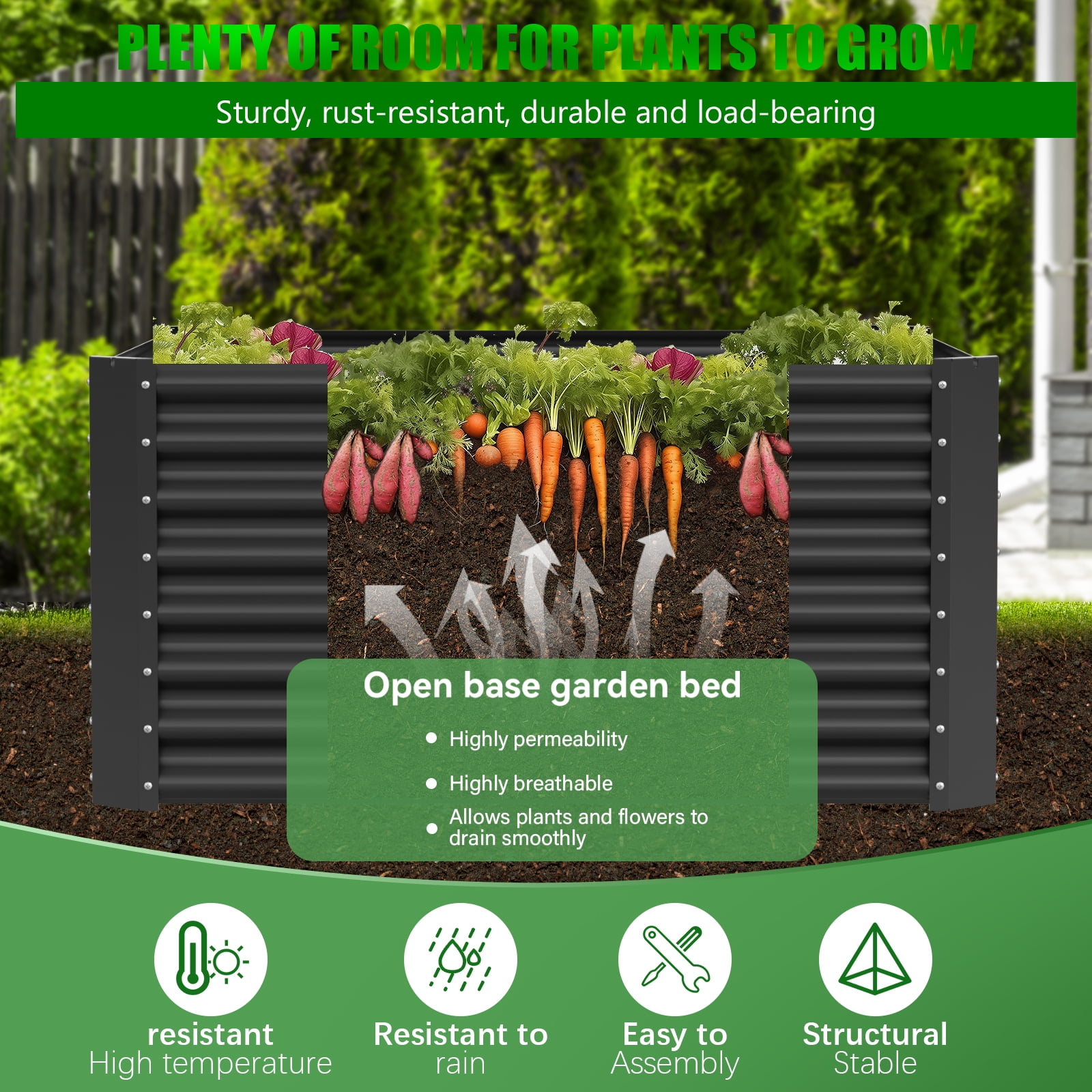 Raised Garden Bed, 4×2×2ft Large Outdoor Metal Planter Box,120 Gal Soil Capacity, Galvanized Raised Garden Bed Kit for Flower Plants, Fruits, Vegetable Herbs