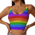 thumbnail image 3 of Goofa Colorful Glitter Rainbow Printed Sports Bras for Women, High Impact Running Bra Workout Crop Tank Tops Longline Sports Bra Push up-Medium, 3 of 9