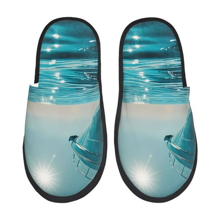 Balery Turquoise Ocean Reflection Slient Indoor Furry Fleece Comfort House Shoes Soft Non-Slip Home Shoes Cotton slippers House Slippers-- Medium