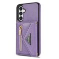 thumbnail image 6 of Compatible With Samsung Galaxy S24 Phone Case Zipper Card Pocket Design Crossbody Lanyard PU Leather Shockproof Anti-Fingerprint Kickstand Lightweight Phone Cover,Purple, 6 of 12