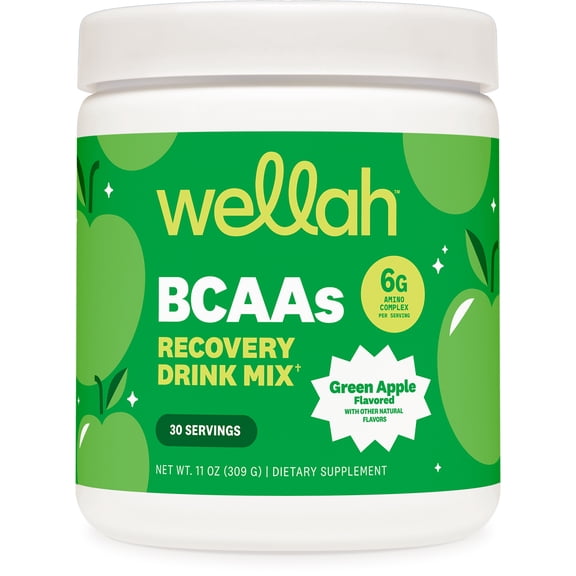 Wellah BCAAs (Green Apple Flavored) 30 Servings - BCAA Powder with Hydration Complex
