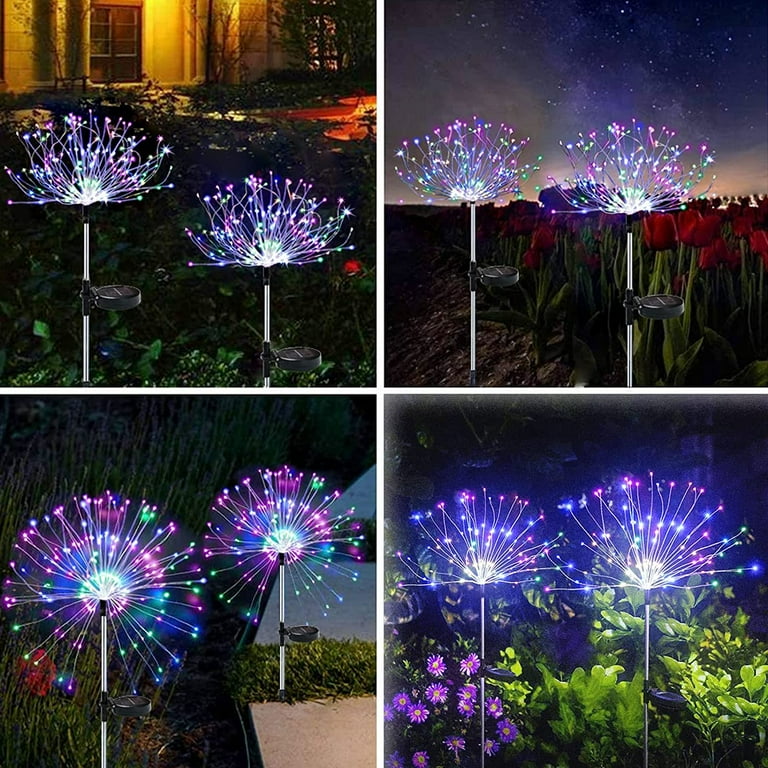 Solar Garden Lights Outdoor Solar Firework Lights, 2 Pack 120 LED Solar Powered String Light with 2 Lighting Modes Twinkling and Steady-On for Garden