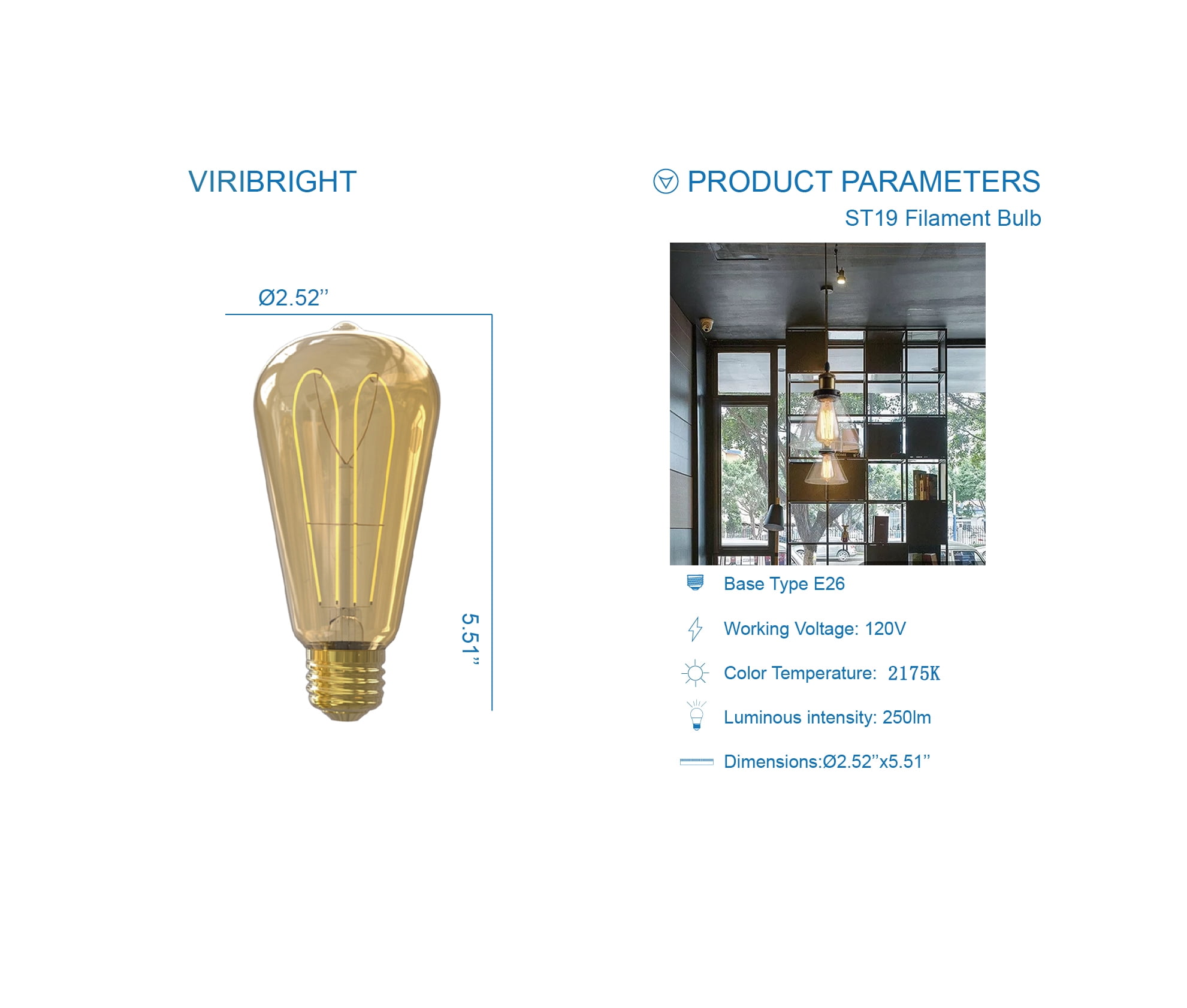 Great Value Vintage 6.5W LED Edison Light Bulbs, 40W Eqv, Amber Finish, ST19 Filament E26 Base, 4PK