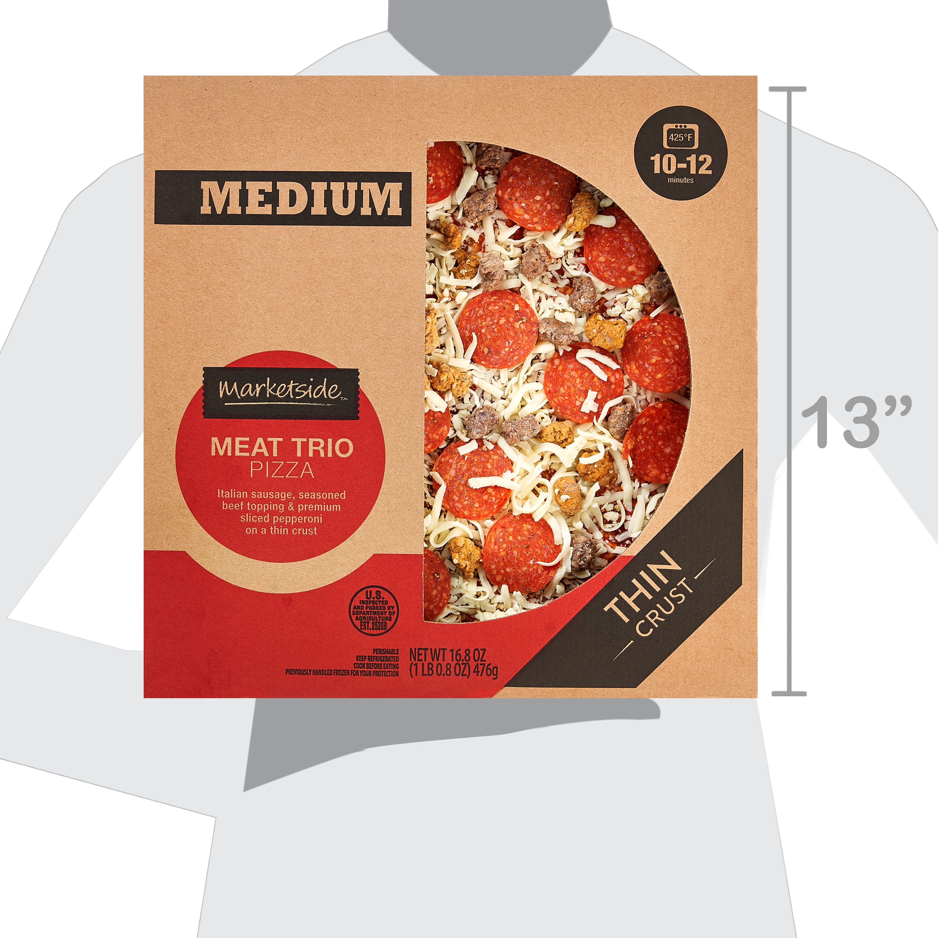 Marketside Meat Trio Pizza, Thin Crust, Medium, 16.8 oz (Fresh)