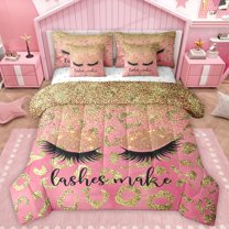 Manfei Girls Beauty Eyelashes Bedding Comforter Set 7pcs, Glitter Waterdrop Queen Bedding Sets, Gold Fashion Leopard Print Queen Sheet Sets, Breathable Home Decor