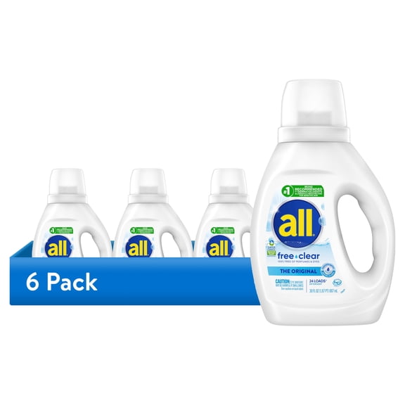(6 pack) all Free Clear Liquid Laundry Detergent, 30 oz, 24 Loads