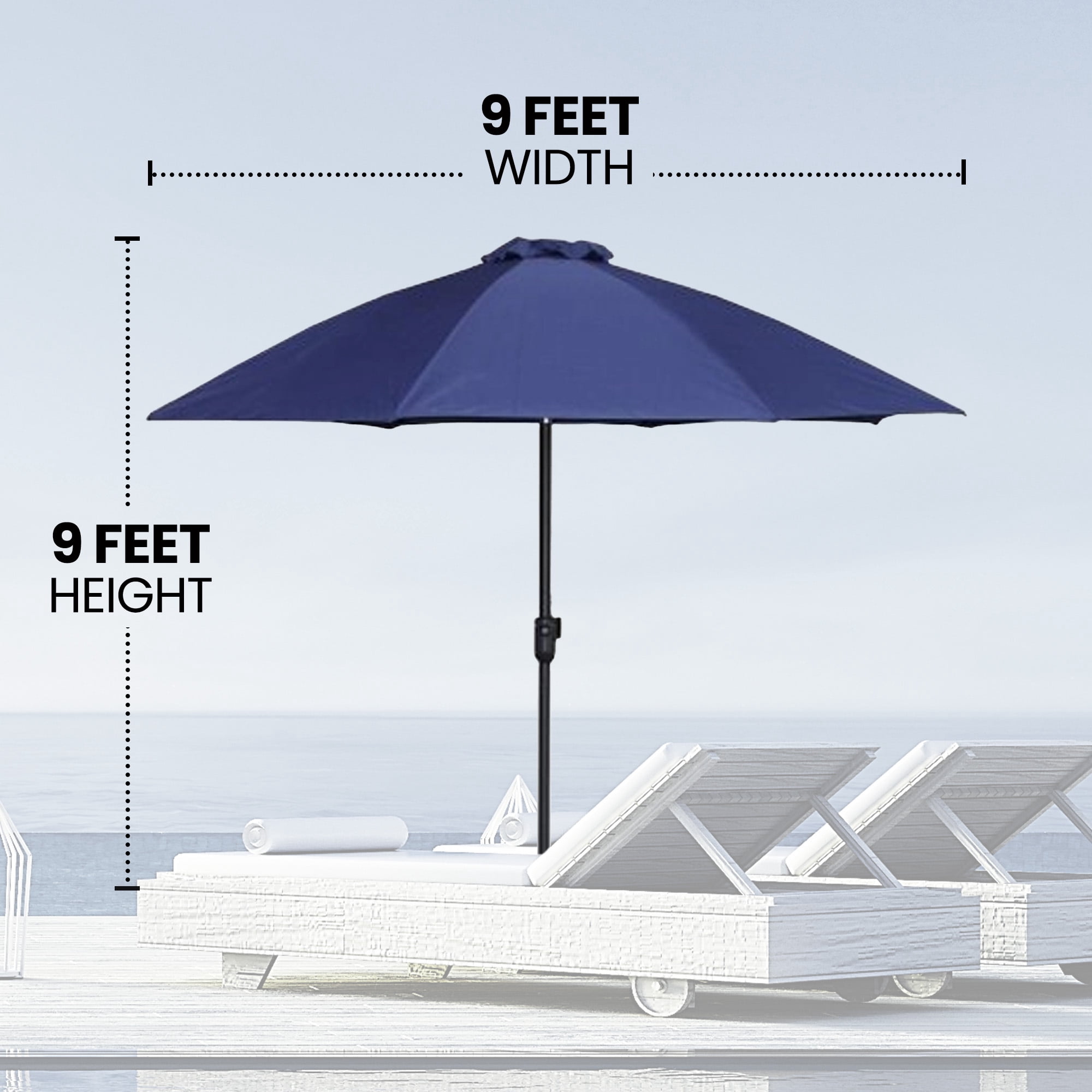 Four Seasons Courtyard 9 Foot Crank Lift Auto Tilt Patio Umbrella, Navy