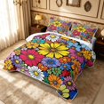thumbnail image 3 of Erosebridal Cartoon Blossom Quilt King, Cute Flower King Coverlet Set, Gray Reversible, Multicolor Black, 3-Piece (1 Bedspread and 2 Pillowcases), 3 of 7