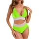 thumbnail image 2 of Traje de baño de 2 piezas para mujer, trajes de baño para mujer, bikini de cintura alta de dos colores con cordón ajustable y abdomen fruncido, blusa para mujer, 2 of 9