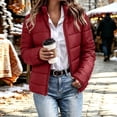 thumbnail image 2 of Women's Lightweight Puffer Jacket Full Zip Stand Collar Long Sleeve Padded Coat Windproof Daily Casual Travel Outerwear for Cold Winter Wine, 2 of 9
