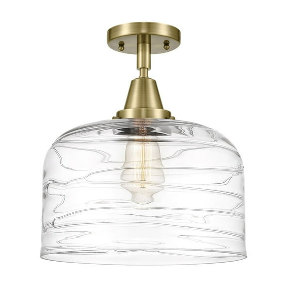 Innovations Lighting  Caden Bell - 1 Light 12" Flush Mount Antique Brass/Clear Deco Swirl