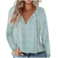 thumbnail image 2 of Xihbxyly Clearance Tops Long Sleeve Blouses for Women 2024, Women's Casual Boho Floral Printed V Neck Tops Drawstring Long Sleeve T Shirt Blouses, 2 of 4