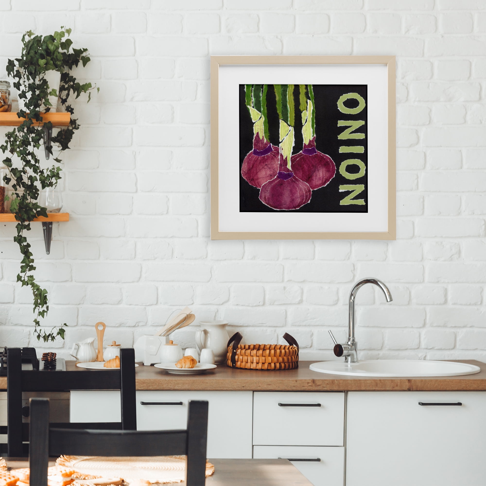 Stupell Industries Collaged Garden Onion Birch Framed Print Under Glass, design by Nancy Overton