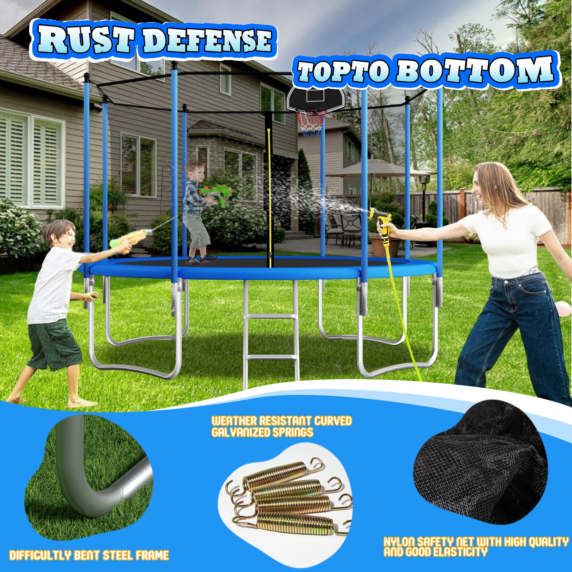 Shengchao Trade 650LBS 10FT Trampoline for Adults and Kids,Trampoline with Enclosure,Recreational Trampoline with Ladder, Heavy Duty Trampoline Capacity for 2-4 Kids