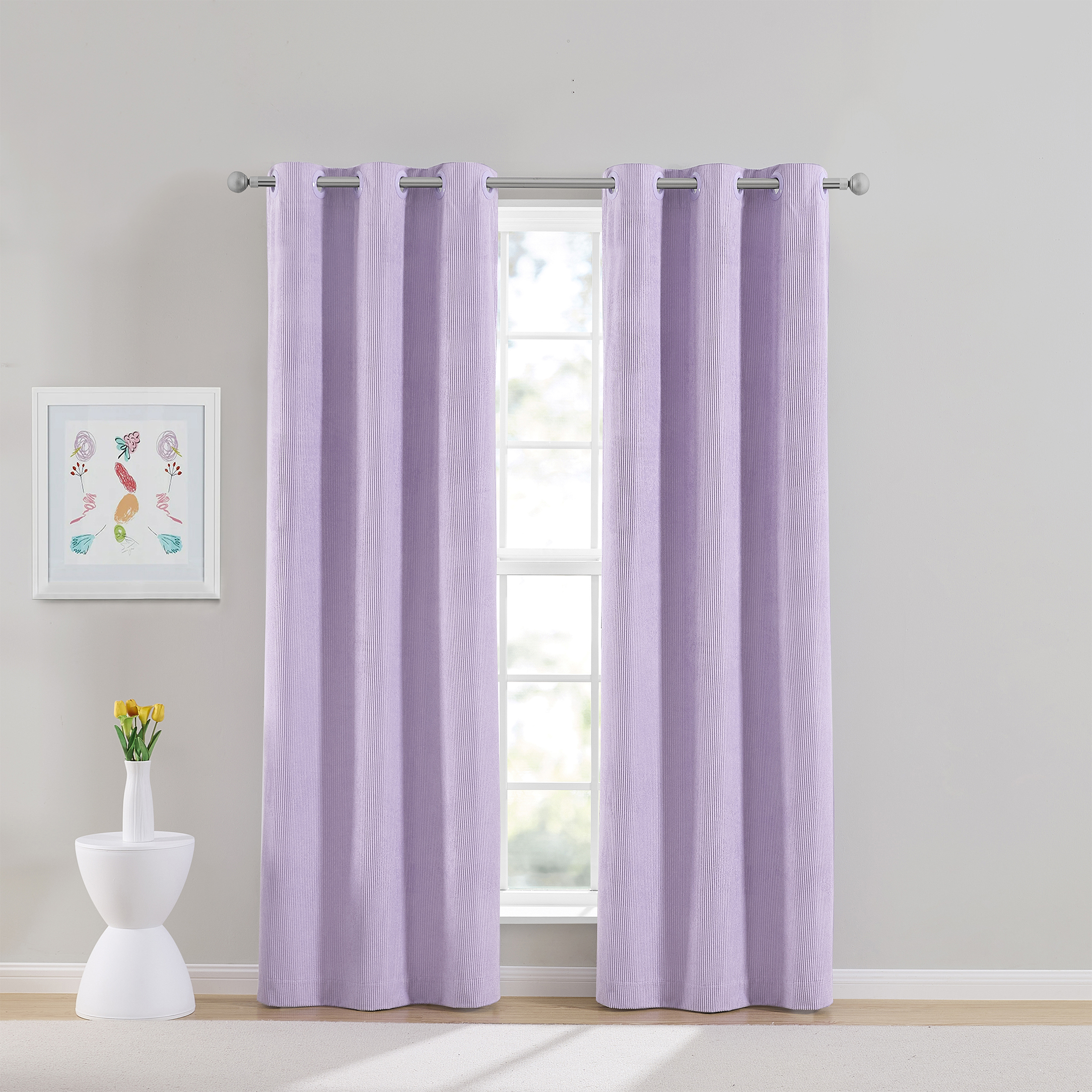 Your Zone Kids' Corduroy Blackout Curtain Panel, 1 Panel, Lilac, 38" W x 95" L