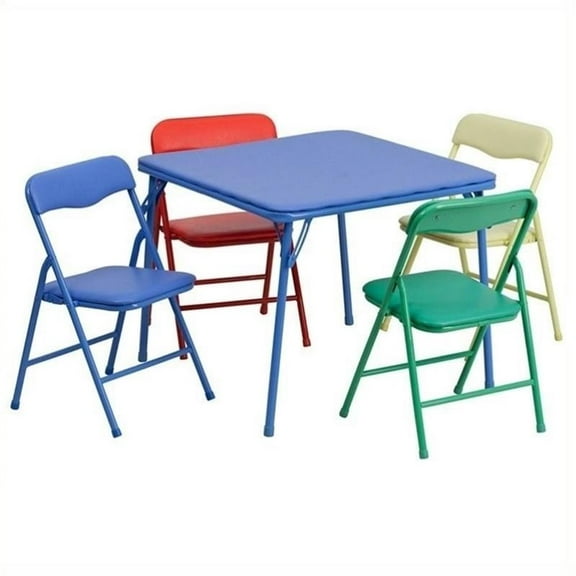 Pemberly Row Kids Colorful 5 Piece Folding Table and Chair Set
