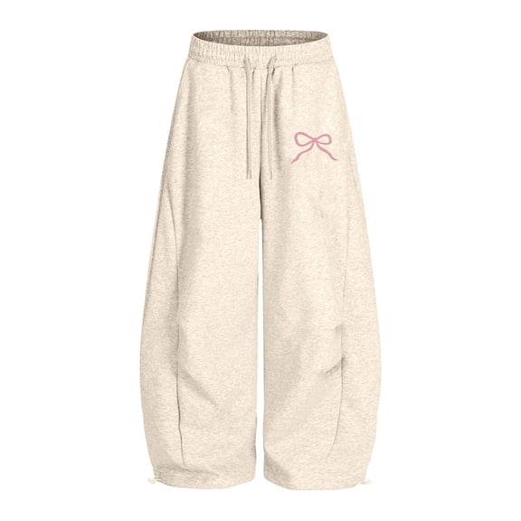 Hienoo Girls Casual Sweatpants Bow Graphic Wide Leg Sweatpants Elastic Drawstring Pants