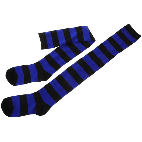 FRCOLOR Above The Knee Socks Polyester Blue and Black 1 Pair Women