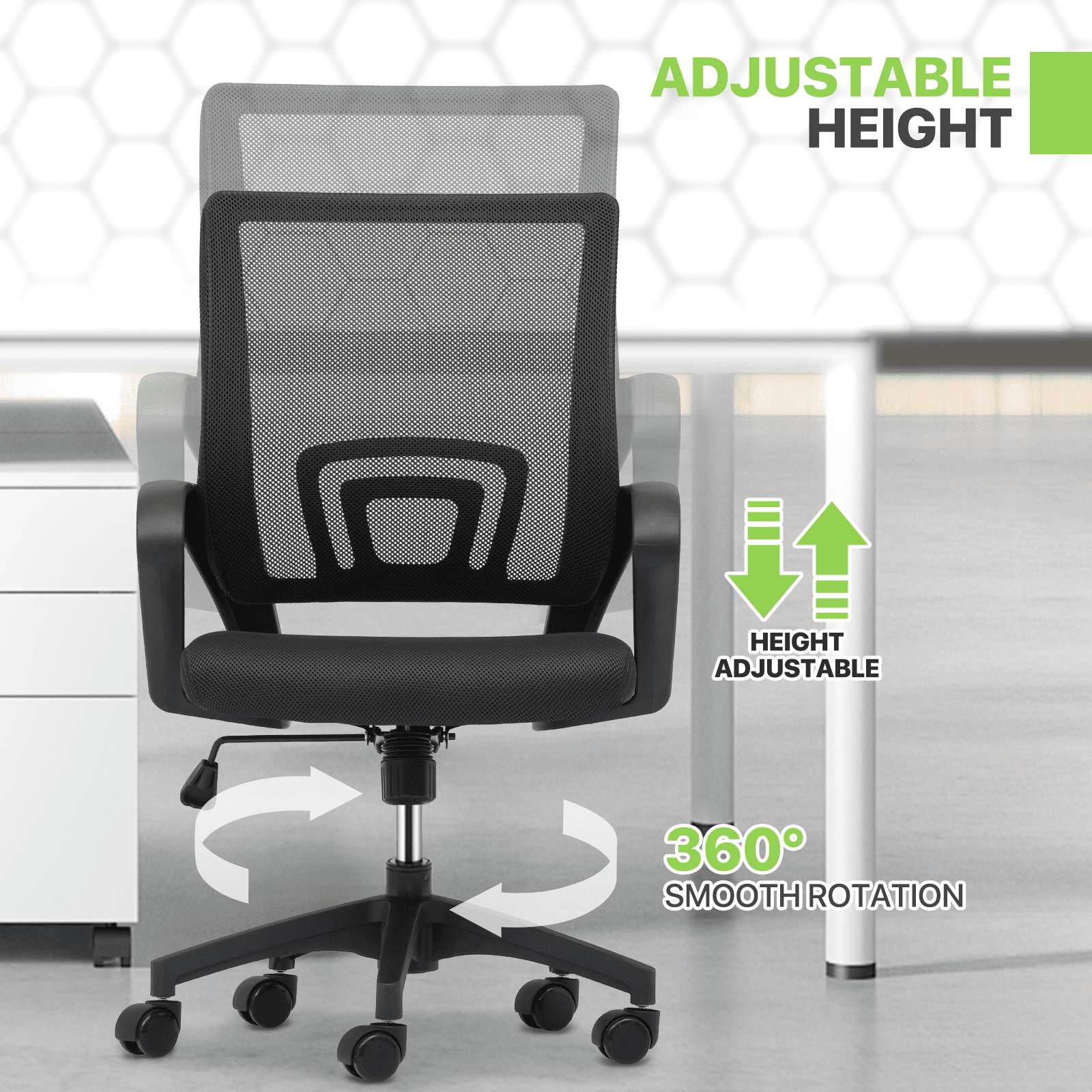 Magshion Set of 2 Office Chairs Mid Back Swivel Desk Chairs, Height Adjustable Ergonomic Mesh Computer Chairs with Armrest & Lumbar Support, Black