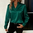 thumbnail image 2 of Eiyaclvo Satin Shirts for Women Long Sleeve Collared V Neck Business Casual Tops Elegant Business Office Blouse Loose Solid Top, 2 of 9