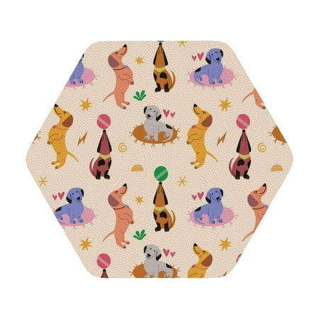 

Pofeuu Dogs In Different Poses Print Leather Coasters Set of 6 Round Cups Mugs Mat Pad for Home Kitchen Heat Resistant Drink Coasters Hexagon