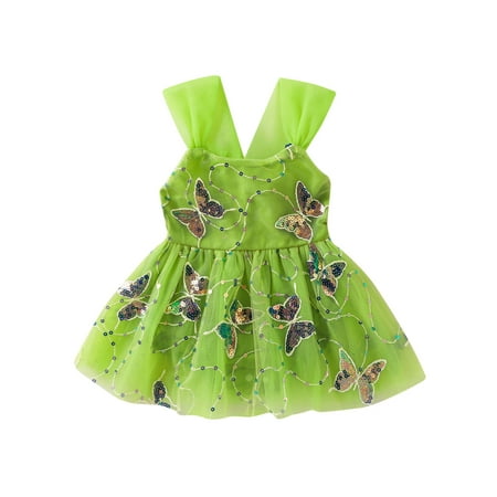 

Thaisu Baby Girl Sleeveless Romper Dress Cute Round Neck Butterfly Sequin Mesh Hem Tank Romper Infant Toddler Jumpsuit