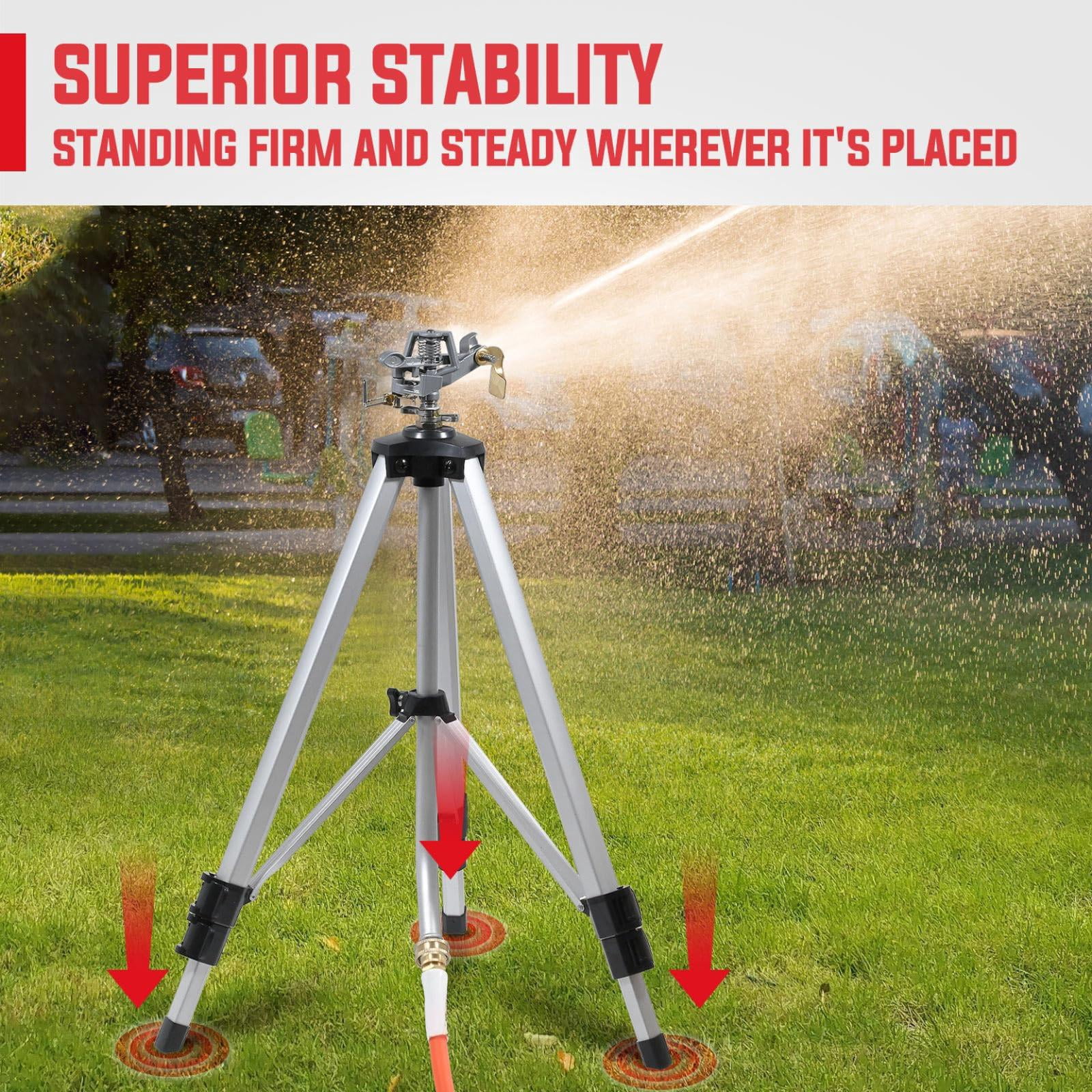 Impact Sprinkler On Adjustable Tripod Base  360 Degree Large Area Heavy Duty Pulsator For Lawn Yard And Grass Irrigation Spray Up To 20-90ft(36inch)
