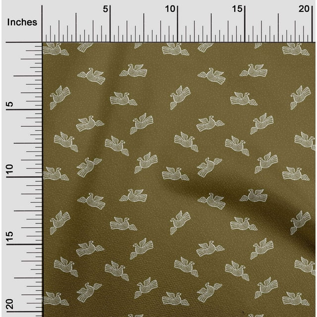 oneOone Viscose Chiffon Dark Olive Green Fabric Dot & Bird Block Craft Projects Decor Fabric Printed By The Yard 42 Inch Wide
