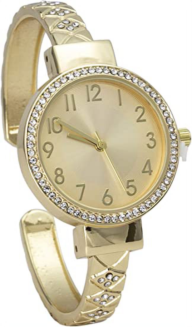 Blekon Collections Womens 32mm Case Plaided Designed Rhinestone Cuff Bangle Watch