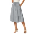 thumbnail image 4 of INSPIRE CHIC Women's Gingham Skirt Summer Casual Drawstring Waist Tiered Plaid A-Line Midi Skirts Black S, 4 of 6