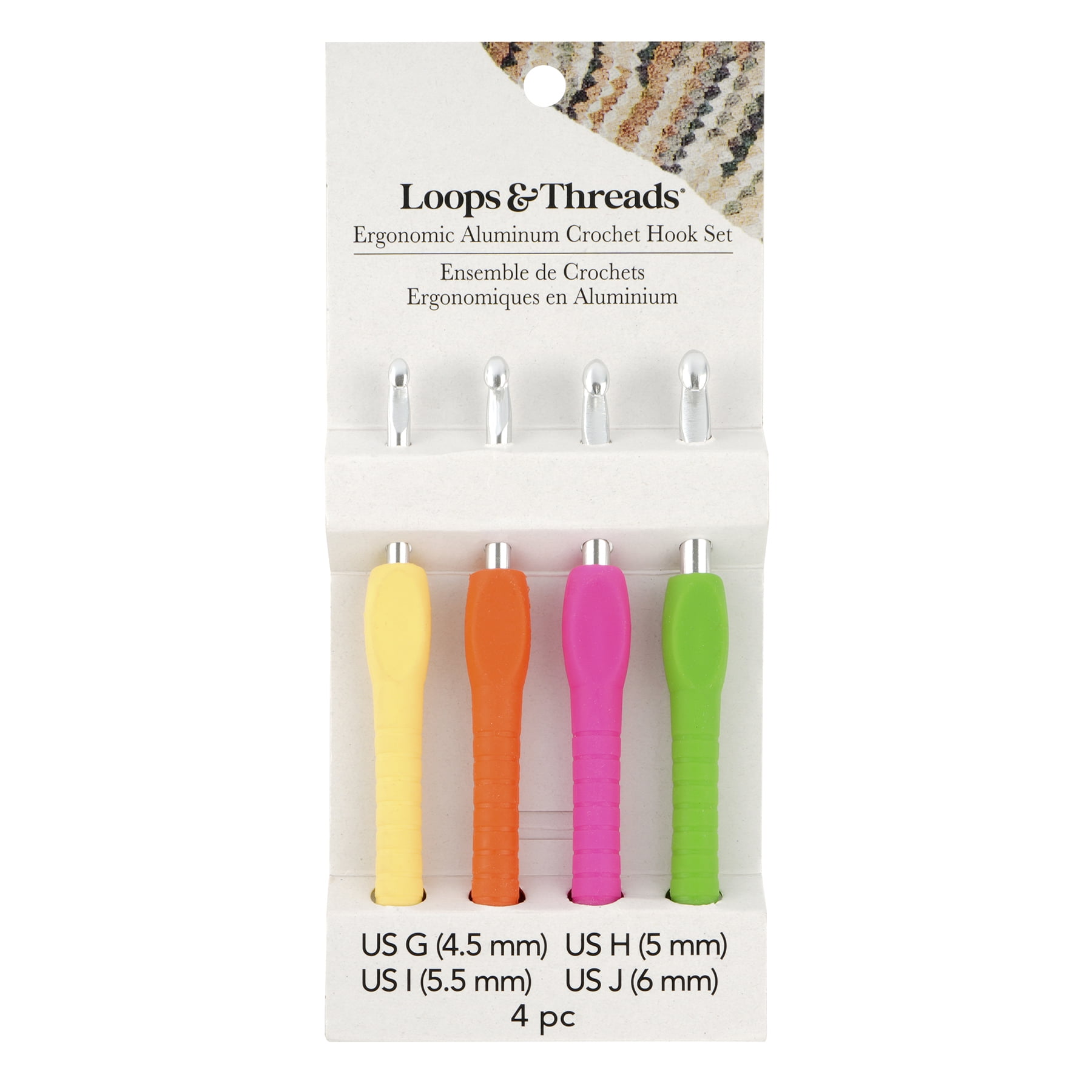 Assorted Ergonomic Aluminum Crochet Hook Set by Loops & Threads - G-J Crochet Hooks with Rubber Grip Handles for Arthritic Hands -1 Pack