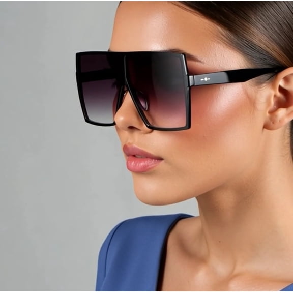 Square Sunglasses Metal frame Big XL Black Lens Women Shades Large Trendy Fancy
