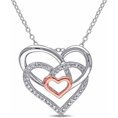 Miabella Diamond-Accent Two-Tone Sterling Silver Multi-Heart Pendant, 18