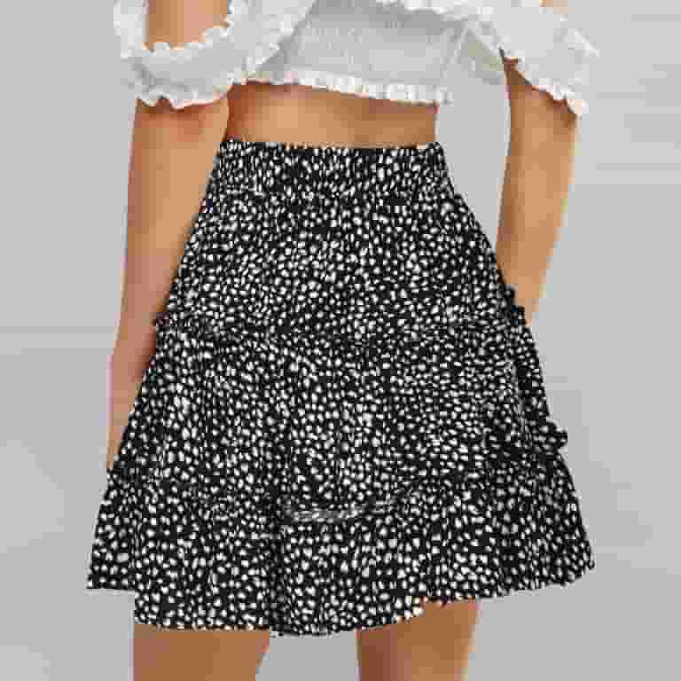Puntoco Dresses for Women Womens Summer Flowy Tiered Ruffle Mini Skirt Cute High Waist Beach Boho Floral Polka Short Skirts Black 8(l) Puntoco Dresses for Women Womens Summer Flowy Tiered Ruffle Mini Skirt Cute High Waist Beach Boho Floral Polka Short Skirts Black 8(l)